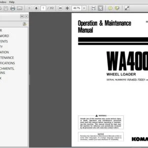 Komatsu WA400-5 Wheel Loader Operation & Maintenance Manual SN 70001 and up - PDF DOWNLOAD