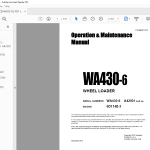 Komatsu WA430-6 Wheel Loader Operation & Maintenance Manual SN A42001 and up - PDF DOWNLOAD