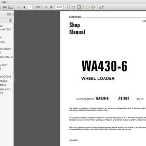Komatsu WA430-6 Wheel Loader Shop Manual SN WA430-6 A41001 and up - PDF DOWNLOAD