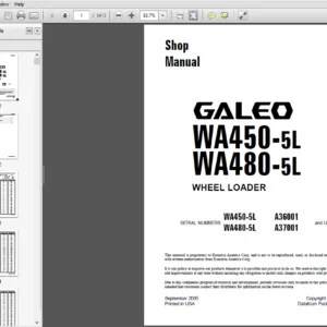Komatsu WA450-5L, WA480-5L GALEO Wheel Loader Shop Manual A36001 and up, A37001 and up - DOWNLOAD