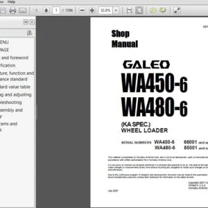 Komatsu WA450-6, WA480-6 GALEO (KA SPEC) 6600 Wheel Loader Shop Manual SEN00809-04 - PDF DOWNLOAD