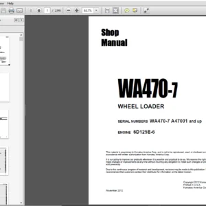 Komatsu WA470-7 Wheel Loader Shop Manual A47001 and up - PDF DOWNLOAD
