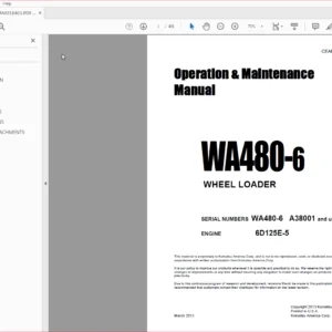 Komatsu WA480-6 Wheel Loader Operation & Maintenance Manual SN A38001 And Up - PDF DOWNLOAD