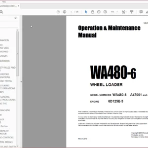 Komatsu WA480-6 Wheel Loader Operation & Maintenance Manual SN A47001 And Up - PDF DOWNLOAD