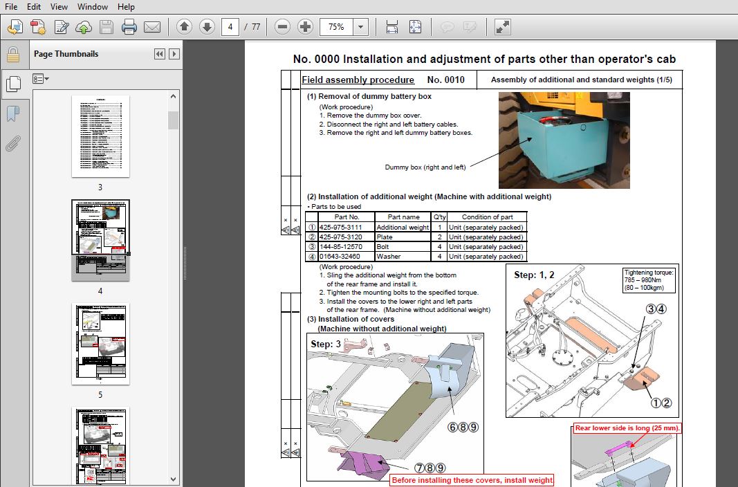 Komatsu WA500-6 Wheel Loader Field Assembly Instruction Manual SN 55001