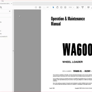 Komatsu WA600-3 Wheel Loader Operation & Maintenance Manual SN A52001 and up - PDF DOWNLOAD