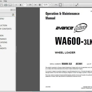 Komatsu WA600-3LK Wheel Loader Operation & Maintenance Manual SN A53001 and up - PDF DOWNLOAD