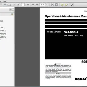 Komatsu WA600-6 Wheel Loader Operation & Maintenance Manual SN 60732 and up - PDF DOWNLOAD