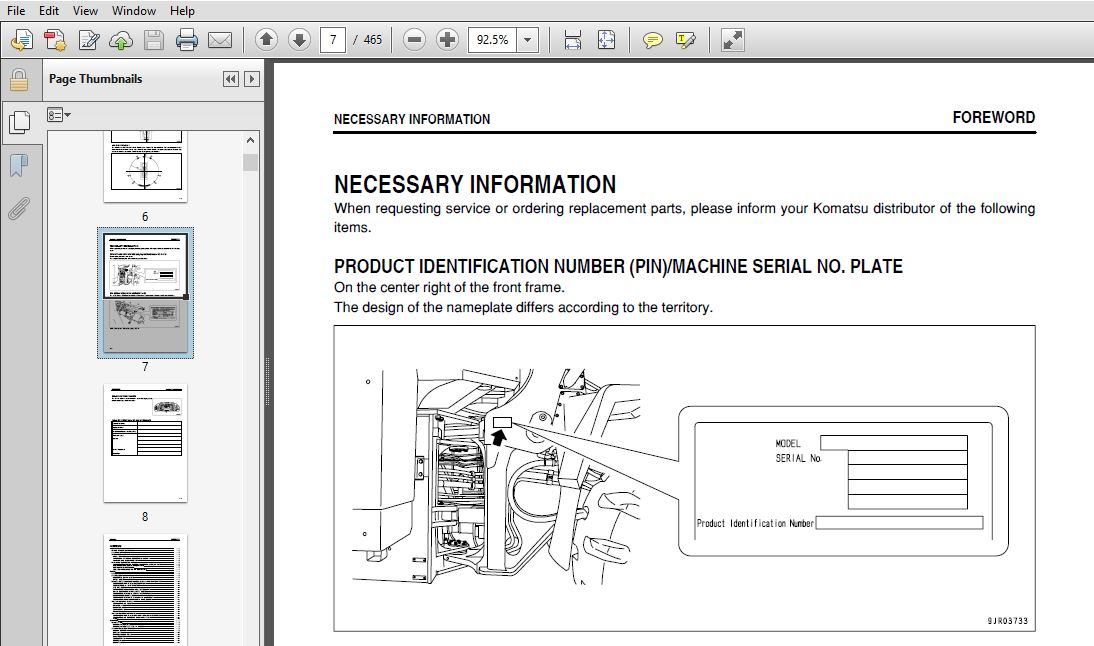 Komatsu WA600-6 Wheel Loader Operation & Maintenance Manual SN 60732 ...