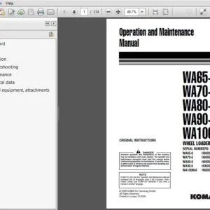 Komatsu WA65-6 WA70-6 WA80-6 WA90-6 WA100M-6 Wheel Loader Operation & Maintenance Manual SN 00051, 60051 and up - PDF DOWNLOAD