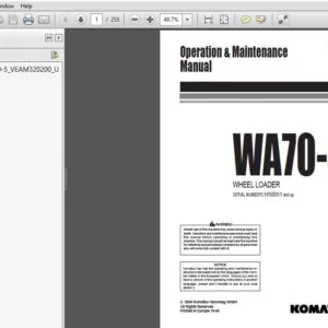 Komatsu WA70-5 Wheel Loader Operation & Maintenance Manual H50051 and up - PDF DOWNLOAD