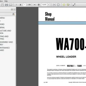 Komatsu WA700-1 Wheel Loader Shop Manual SEBM009501 - PDF DOWNLOAD