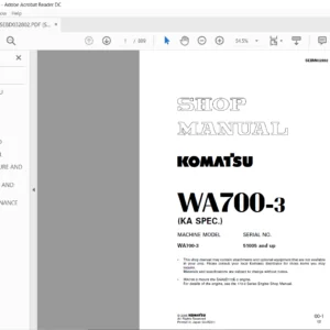 Komatsu WA700-3 (KA SPEC)  Wheel Loader Shop Manual SN 51005 and up - PDF DOWNLOAD
