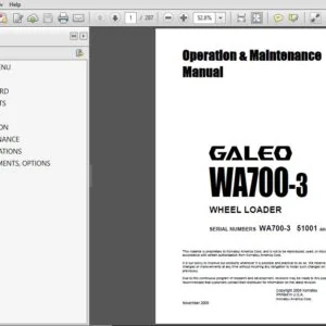 Komatsu WA700-3 Wheel Loader Operation & Maintenance Manual SN 51001 and up - PDF DOWNLOAD