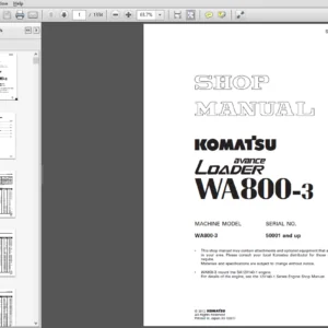 Komatsu WA800-3 Avance Loader Wheel Loader Shop Manual 50001 and up  - PDF DOWNLOAD