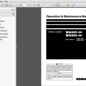 Komatsu WA800-3EO WA900-3EO Wheel Loader Operation & Maintenance Manual SN 70063, 60162 and up - PDF