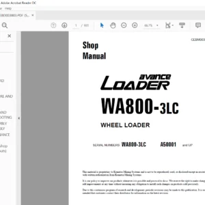 Komatsu WA800-3LC Avance Loader A50001 and up Wheel Loader Shop Manual - PDF DOWNLOAD