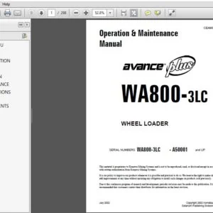 Komatsu WA800-3LC Wheel Loader Operation & Maintenance Manual SN A50001 and up - PDF DOWNLOAD