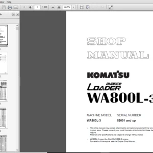 Komatsu WA800L-3 Avance Loader Wheel Loader Shop Manual 52001 and up - PDF DOWNLOAD