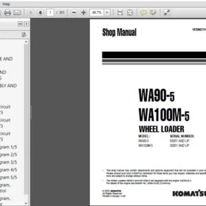 Komatsu WA90-5, WA100M-5 Wheel Loader Shop Manual SN 50051 and up - PDF DOWNLOAD