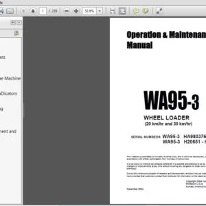 Komatsu WA95-3 Wheel Loader (20 KmHr And 30 KmHr) Operation & Maintenance Manual -  PDF DOWNLOAD