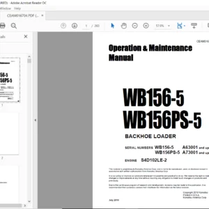 Komatsu WB156-5 WB156PS-5 Backhoe Loader Operation & Maintenance Manual A63001, A73001 and up - PDF DOWNLOAD