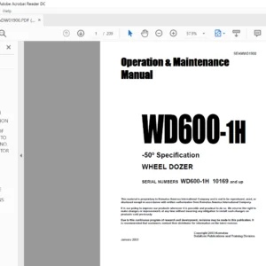 Komatsu WD600-1H Wheel Dozer Operation & Maintenance Manual SN 10169 - PDF DOWNLOAD