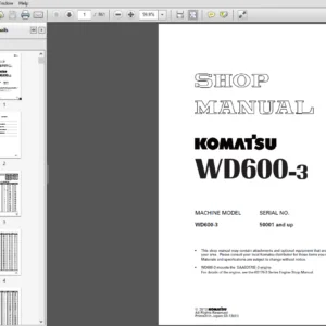 Komatsu WD600-3 Wheel Dozer Shop Manual 50001 and up - PDF DOWNLOAD