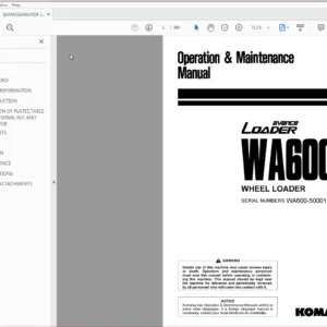 Komatsu Wheel Loader Avance Loader WA600-3 Operator & Maintenance Manual SN 50001 and up - DOWNLOAD