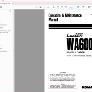 Komatsu Wheel Loader Avance Loader WA600-3 Operator & Maintenance Manual SN 50128 and up - DOWNLOAD