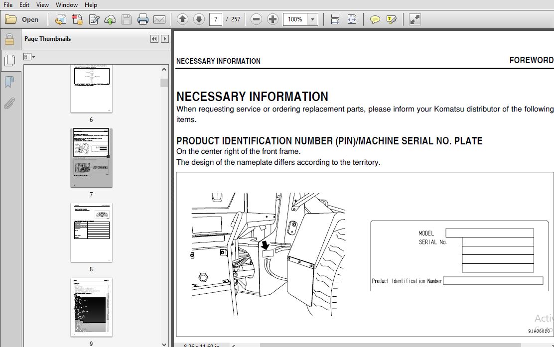 Komatsu Wheel Loader WA200-5 Operation & Maintenance Manual SN 69294