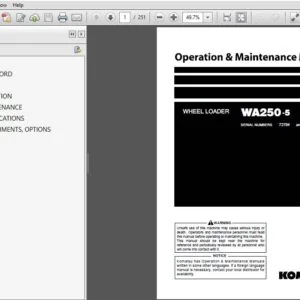 Komatsu Wheel Loader WA250-5 Operation & Maintenance Manual SN 72784 and up - PDF DOWNLOAD