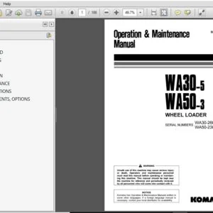 Komatsu Wheel Loader WA30-5 WA50-3 Operation & Maintenance Manual SN 26001, 23001 and up - DOWNLOAD