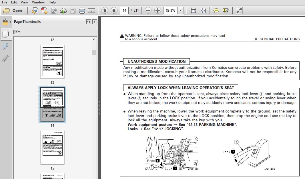 Komatsu Wheel Loader WA320-3 Operator & Maintenance Manual SN 50403 and ...