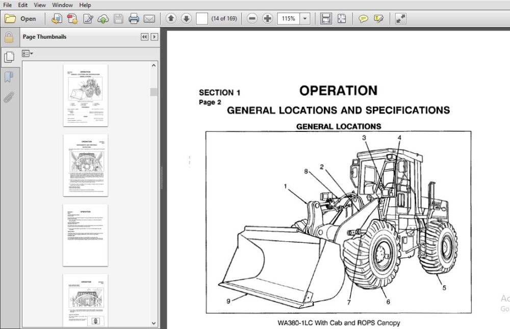 Komatsu Wheel Loader WA380-1LC Operator & Maintenance Manual SN A45001