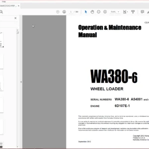 Komatsu Wheel Loader WA380-6 Operation And Maintenance Manual SN A54001 and up - PDF DOWNLOAD