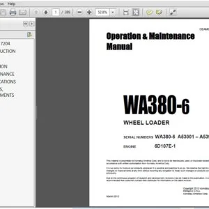 Komatsu Wheel Loader WA380-6 Operation & Maintenance Manual SN A53001-A53999 - PDF DOWNLOAD