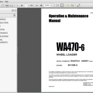 Komatsu Wheel Loader WA470-6 Operation & Maintenance Manual SN A45001 and up - PDF DOWNLOAD