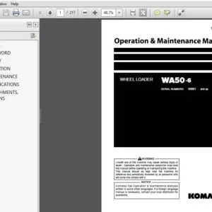 Komatsu Wheel Loader WA50-6 Operation & Maintenance Manual SN 60001 and up - PDF DOWNLOAD