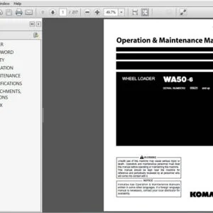 Komatsu Wheel Loader WA50-6 Operation & Maintenance Manual SN 60925 and up - PDF DOWNLOAD