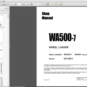 Komatsu Wheel Loader WA500-7 Shop Manual A94001 and up - PDF DOWNLOAD
