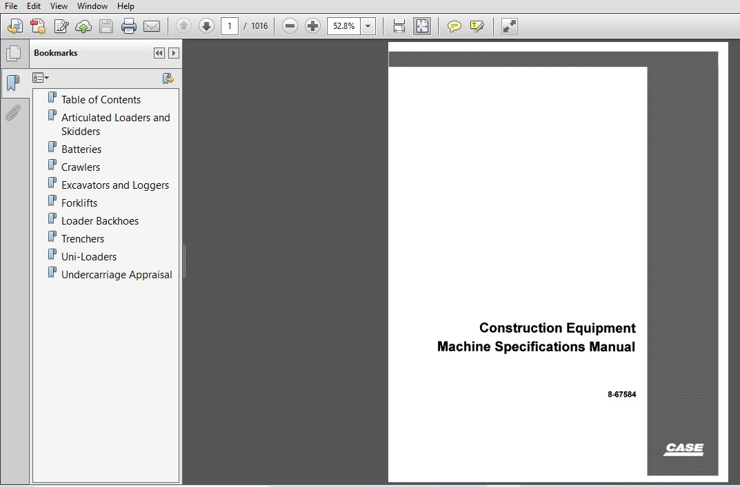 Case Construction Equipment Machine Specification Manual 8-67584 - PDF ...