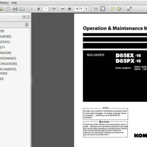 Komatsu D85Ex-15, D85Px-15 Bulldozer Operation & Maintenance Manual SN 10250, 1109 And Up - PDF DOWNLOAD