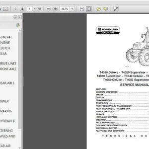 NEW HOLLAND T4020 T4030 T4040 T4050 Deluxe/Supersteer Tractors Service Repair Manual (876667878) - PDF Download