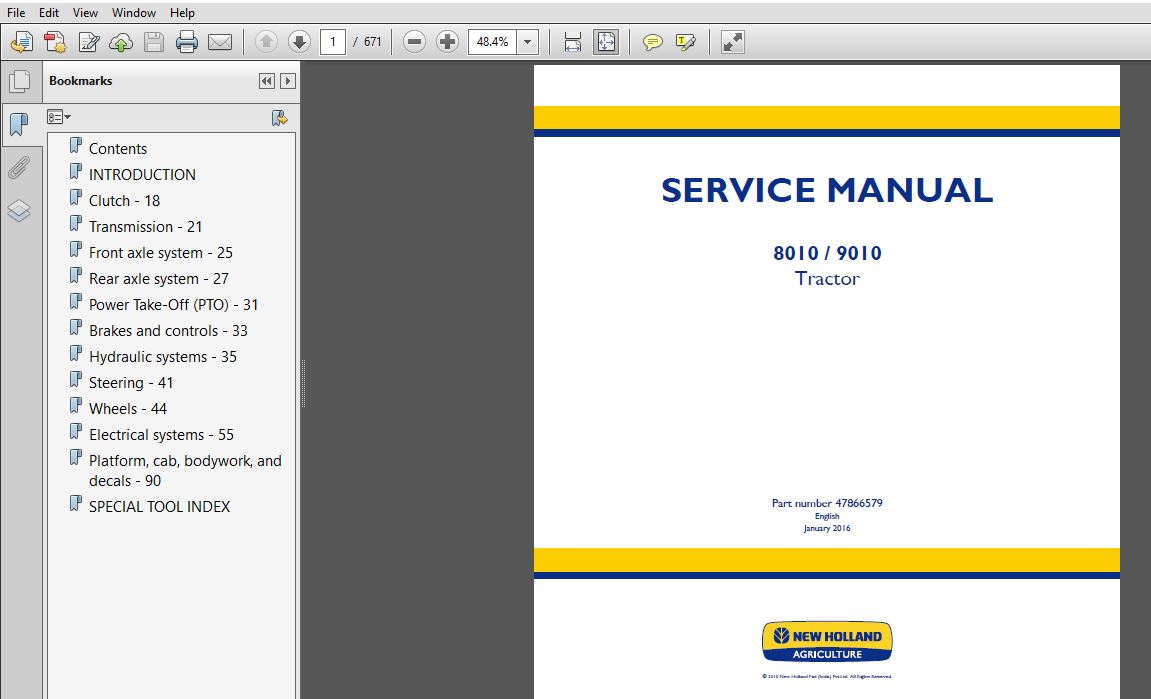 New Holland 8010 9010 Tractor Service Repair Manual (47866579) - PDF ...