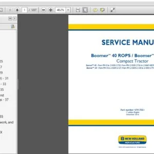 New Holland Boomer 40 ROPS  & 50 ROPS Compact Tractor Service Manual (47917001) - PDF Download