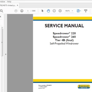 New Holland Self Propelled Windrower Speedrower 220, Speedrower 260 Tier 4B Service Manual 47824875 - PDF DOWNLOAD