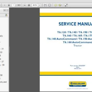New Holland T6.120 T6.140 T6.150 T6.155 T6.160 T6.165 T6.175 /T6.140 T6.150 T6.160 AutoCommand Tractor Service Manual-Download