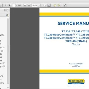 New Holland T7.230, T7.245, T7.260, T7.270 Tier 4 Service Manual 47936456 -  PDF DOWNLOAD