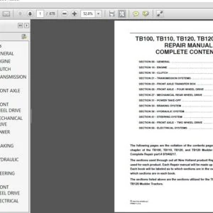 New Holland TB100 TB110 TB120 TB120 Mudder Tractor Service Repair Manual (87046217) - NH - PDF Download